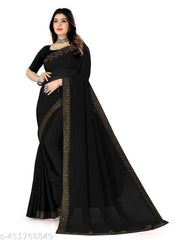 Rovilo  Women's Georgette Hot-Fix Daimod Woven Party Wedding Saree  Purple Color D416