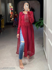 Naira Style Georgette Fabric Embroidered Kurti Best For Office Work,festive