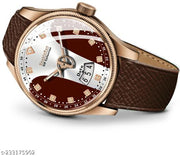 3D Glass Date Display Dial Leather Belt Analog Watch - for Men