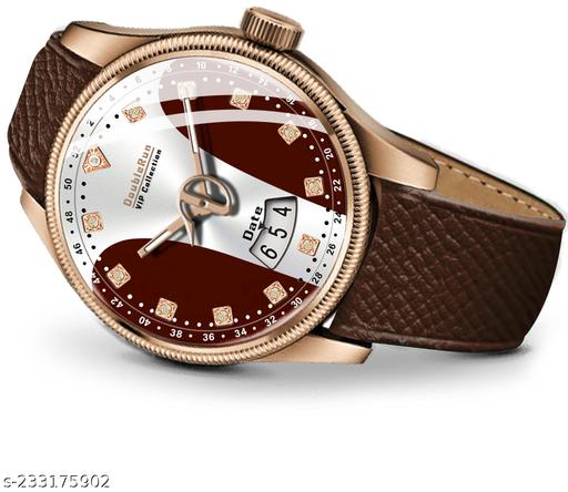 3D Glass Date Display Dial Leather Belt Analog Watch - for Men