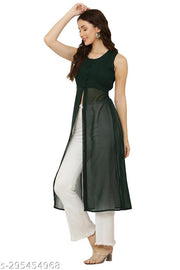 Shimao women Georgette round neck kurti (Black and Green)