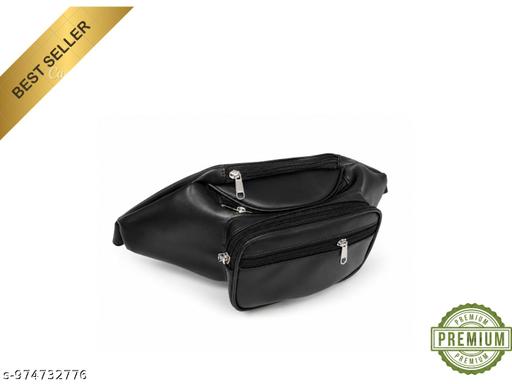K London Stylish Leather Black Waist Bag for Men & Women | Multi-Pocket Travel Fanny Pack with Adjustable Strap | Stylish Black Waist Pouch for Travel, Hiking, Outdoor & Daily Use