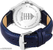 Light House Analog Watch for Men & Boys | Blue Dial with Day & Date | Leather Strap | Stylish Daily Wear Watch