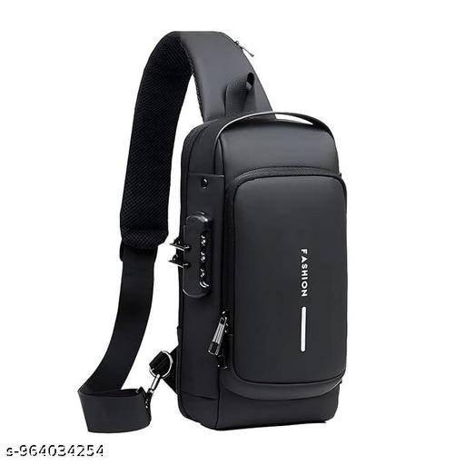 Unisex Anti Theft Cross Body Sling Bag with USB Charging  | Waterproof Chest Bag | Travel Shoulder Bag | Black
