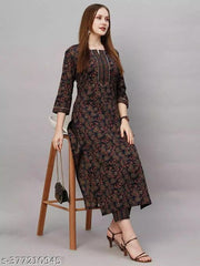 Cotton Kurtis Women's Blue Printed Cotton Kurti Set kurta set (kurta set under 300)