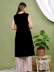 Ultra Fashion Sleeveless Embroidery Kurti Black