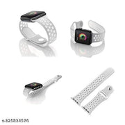 Rycore Sports Band Soft Silicone Sport Wristband Compatible with Apple Watch iWatch Bands 42mm 44mm & 45mm Soft Silicone Strap for iWatch Series 7 6 5 4 3 2 SE [Watch NOT Included] - White & Grey