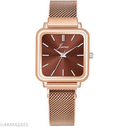 Jainx JW8608 Square Brown Dial Mesh Chain Analog Wrist Watch for Women