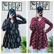 Girls Trending Anarkali Urf Aliacut Printed Short Kurti With COMBO (Pack of 2)