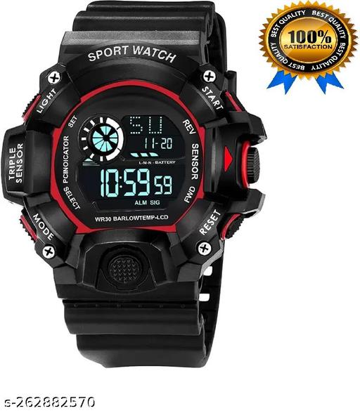Digital Dial Black Solid Design Strap Multi Functional with Backlight Sports Watch for Men & Boy-Multi-Functional Automatic Black Color Strap Waterproof Digital Sports Kids Watch for Boys and Men Pack of 1 Water Resistance Digital Watch