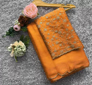 Simmer saree with double aarko and  heavy embroidery work blouse