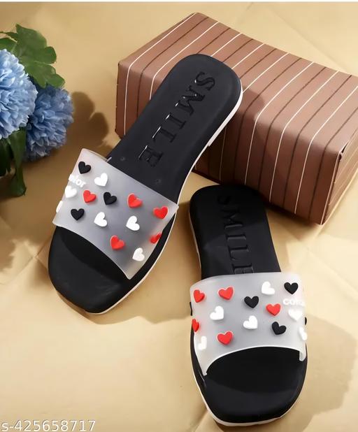 Latest heart printed attractive Black slippers