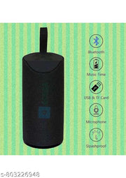 QUXXA TG113 Portable Bluetooth Speaker, Black Mesh Fabric, Wireless Audio Device with Red Logo, Cylindrical Design