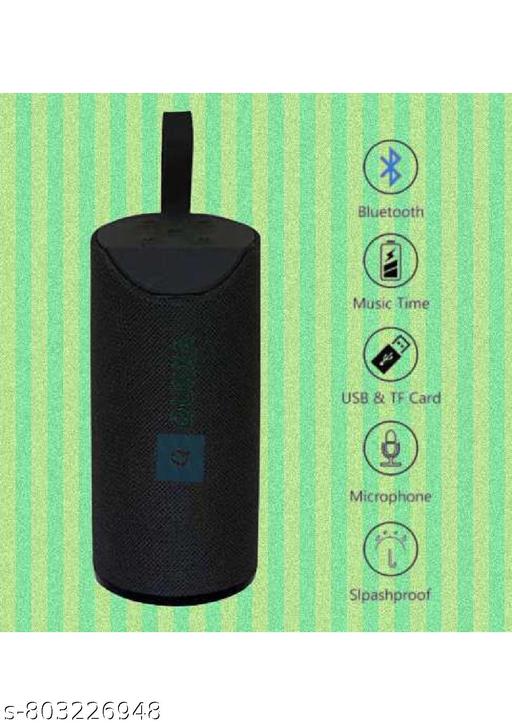QUXXA TG113 Portable Bluetooth Speaker, Black Mesh Fabric, Wireless Audio Device with Red Logo, Cylindrical Design