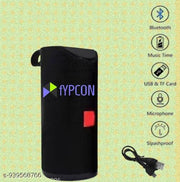 FYPCON TG113 Portable Bluetooth Speaker, Black Mesh Fabric, Wireless Audio Device with Red Logo, Cylindrical Design
