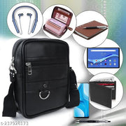 Trendy/Daily use/Classic College/Office BLACK Leather Sling Bag For Girls/Women/Boys/Mens