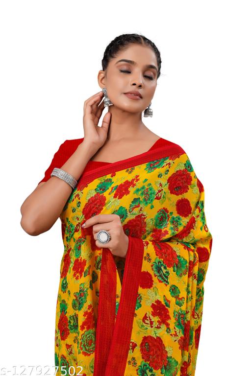 Kanooda Prints Fancy Women's Georgette Printed Sarees.