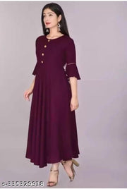 Trendy Ethnic Women's Solid Flared Kurtis (Wine)