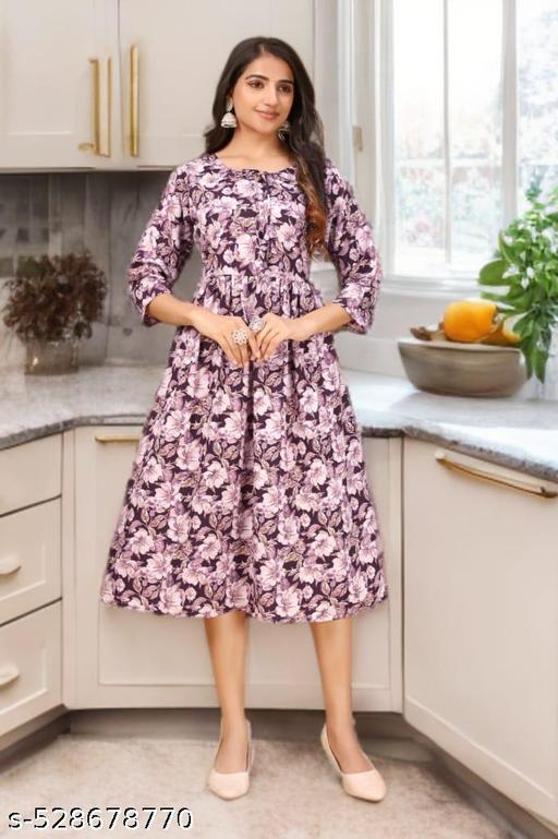 Floral Printed Lavendar Anarkali Kurti