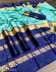 Elephant design saree  Cotton silk saree | Running blouse saree Zari border saree | Girls' party wear ethnic saree |Cotton silk Kanjeevaram saree