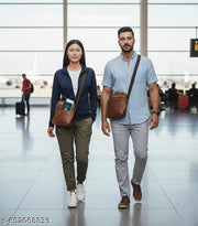 Stylish Brown Leather Sling Bag For Men & Women For Travelling & Casual Use Waterproof Sling Bag (Brown, 3 L)