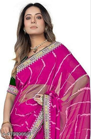 sawan special bandhani print georgette saree, soft georgette fabric with codding sequence with multi colour dhaga embroidery work lace on border.superhit mothra design with blouse.