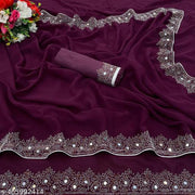 Women's Georgette Handloom Diamond Work Saree with Separate Blouse Piece