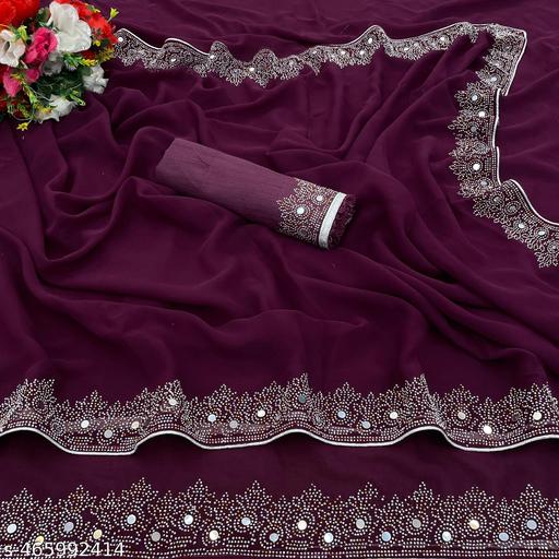 Women's Georgette Handloom Diamond Work Saree with Separate Blouse Piece