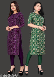 Polyster/Crepe fabric-Stylish Printed 2 Kurti On Lowest Price & Best Quality