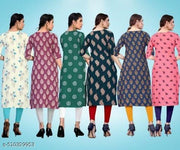 Women Printed Crepe Kurti (Combo Of 6)