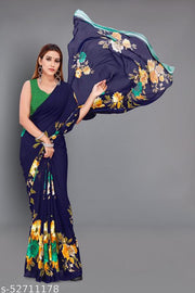 Pretty, Printed Georgette Saree with Blouse Piece