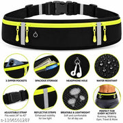 Running Belt Waist Bag with 3 Zipper Pockets, Black