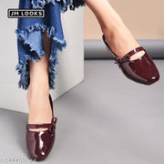 JM Looks Women's Glossy Patent Slip-On Mules with Bow Detail Flat Sandal Comfortable Cushion Footbed for Office Party & Casual Wear- Wine