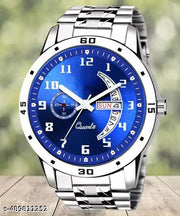 Blue dial day and date function working analog sports watch for mens and boys(metal belt day and date watch for mens)