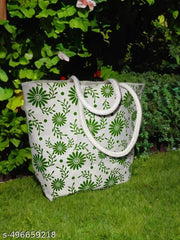 Heading: Eco-Chic Green Flower Canvas Bag