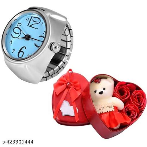 AJS Ring Watch for Women and Men Analog Quartz Watch Arabic Numerals Dial Elastic Band Creative Finger Watch