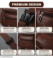 NEHX Premium Brown Leather Waist Bag for Men & Women, Multi Pocket Crossbody Sling Bag with Adjustable Strap, Water Resistant Travel Belt Bag, Stylish Fanny Pack for Daily Use, Travel, Hiking, Cycling, Walking, Outdoor Sports and Casual Essentials Storage
