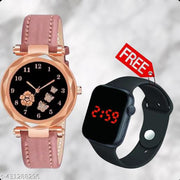 New Fancy Flower Bf  Analog Watch With Black LED Watch Combo Free Led Light For Kids Watch For Girls