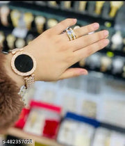 New Summer Ladies Women's LED Touch Watches Steel Watchband Simple Set with Diamond