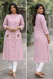 Cotton Kurti For Women With Embroidery ! Women Pure Cotton Straight Kurti ! Pink Cotton Kurti ! Plus size Kurti ! Kurti For Girls ! Causal Wear Kurti ! long Kurti