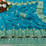DISHA FASHION DURGA PUJA GEORGETTE BHALO MIRROR WEDDING,PARTY,FESTIVAL WEAR BOLLYWOOD SAREE.