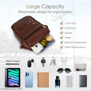 Men’s Brown PU Leather Sling Bag | Stylish Crossbody Shoulder Side Bag for Men | Multi-Pocket Travel & Office Bag | Adjustable Strap | Daily Use