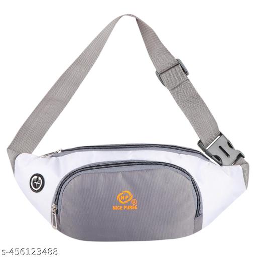 Nice Purse Classic Chest Crossbody Fanny Pack | Waist Pouch | Bum Bags (WB-007-Grey-White) Waist bag