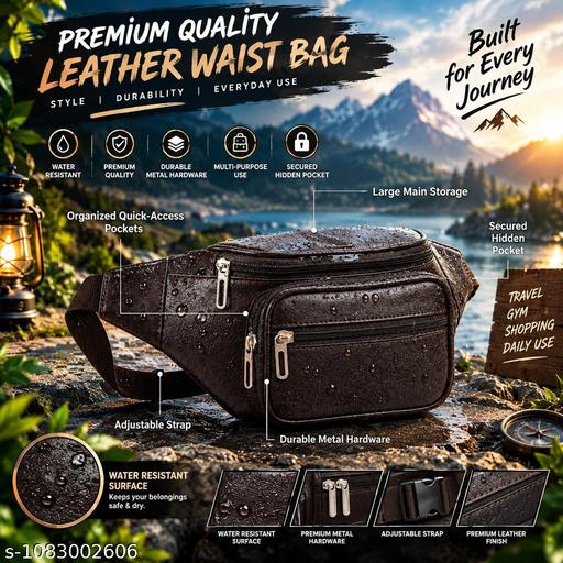 Men's Leather Waist Bag | Stylish Sling Bag for Travel,  & Daily Use | Multiple Pockets