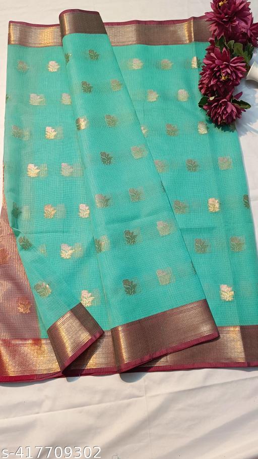 Cotton Kota Doriya in C Green colour with zari booti , fine border and running blouse ,