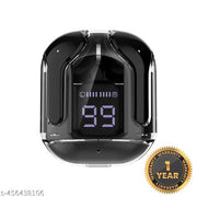 TWS Earpod True Wireless Bluetooth Headphone, TWS earphone, earphone, bluetooth headset, Transparent Design, Sweat Proof, 10mm HD Drivers, Compatible for all Smartphones - Black