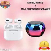 Airpro True Wireless Bluetooth Earphones with 30 Hours Playtime & Compatible for all Smartphones (White) + Mini Bluetooth Speaker Any Random Colour - COMBO