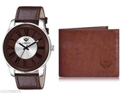 Lorenz Gift Combo Set of Tan Brown Analog Watch & Hi-Quality PU Wallet for Men | CM-404WL-61