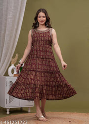 Flared Kurta Beautiful Sleeveless Ethnic Wear Trendy Anarkali Kurta Gown round Neck mirror work Embroidered ethnic Gown