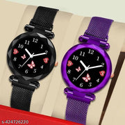 Analog Watch - For Girls Pack Of 2  Dial Black And Gold Magnetic Strap Woman
